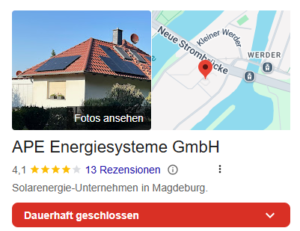 APE Energiesysteme GmbH- Dauerhaft geschlossen